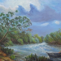 Казак, плывущий по реке. Живопись ZhNataly