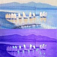 Швертботы «Оптимист» в яхт-клубе. День и ночь. Серия «Яхт-клуб». Проект «Светофизика в живописи ZhNataly .