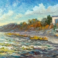 Домики у берега. Пленэр. Живопись ZhNataly.