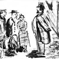 Толстый и тонкий. Иллюстрация к рассказу А.П. Чехова / Thick and thin. Illustration for the story by A.P. Chekhov