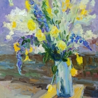 Полевые цветы на этюднике  у реки. Серия «натюрморт под открытым небом». Пленэр ZhNataly