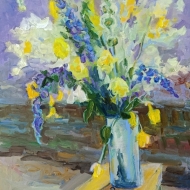 Полевые цветы на этюднике  у реки. Серия «натюрморт под открытым небом». Пленэр ZhNataly