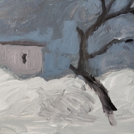 Дерево, дом, небо и снег