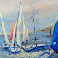 Яхты ждут спортсменов.Регата. Серия «Яхт-клуб». День и ночь. Проект «светофизика в живописи» ZhNataly, светящаяся картина.