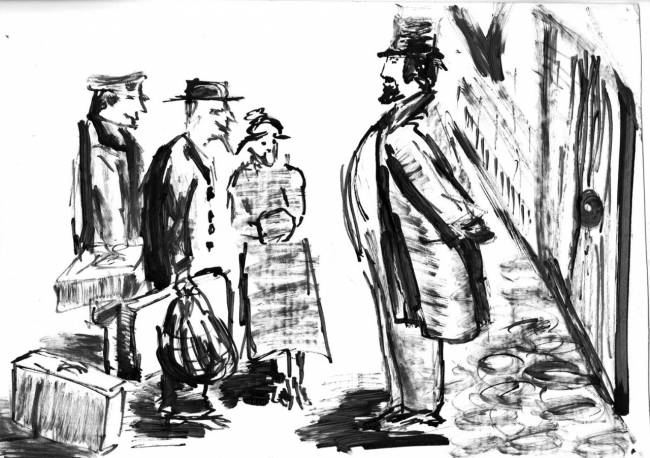 Толстый и тонкий. Иллюстрация к рассказу А.П. Чехова / Thick and thin. Illustration for the story by A.P. Chekhov