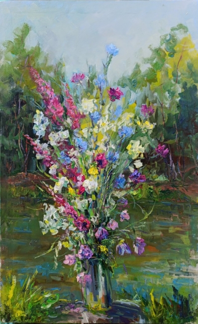 Петров-батог и полевые цветы у озера. Серия «натюрморт под открытым небом». Пленэр ZhNataly