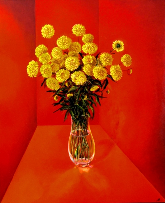 Жёлтые цветы на красном / Yellow Flowers on Red 